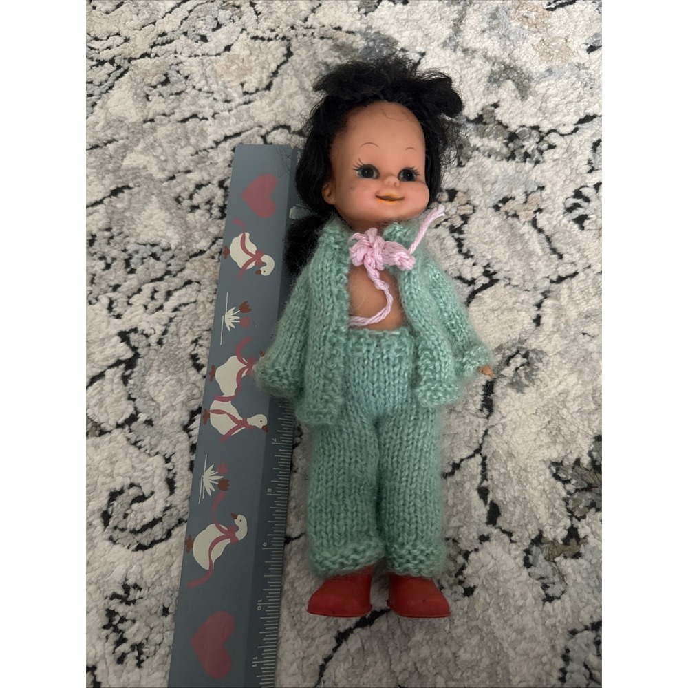 Vintage 10" Tall Hong Kong Doll In Handmade Crochet Outfit‎